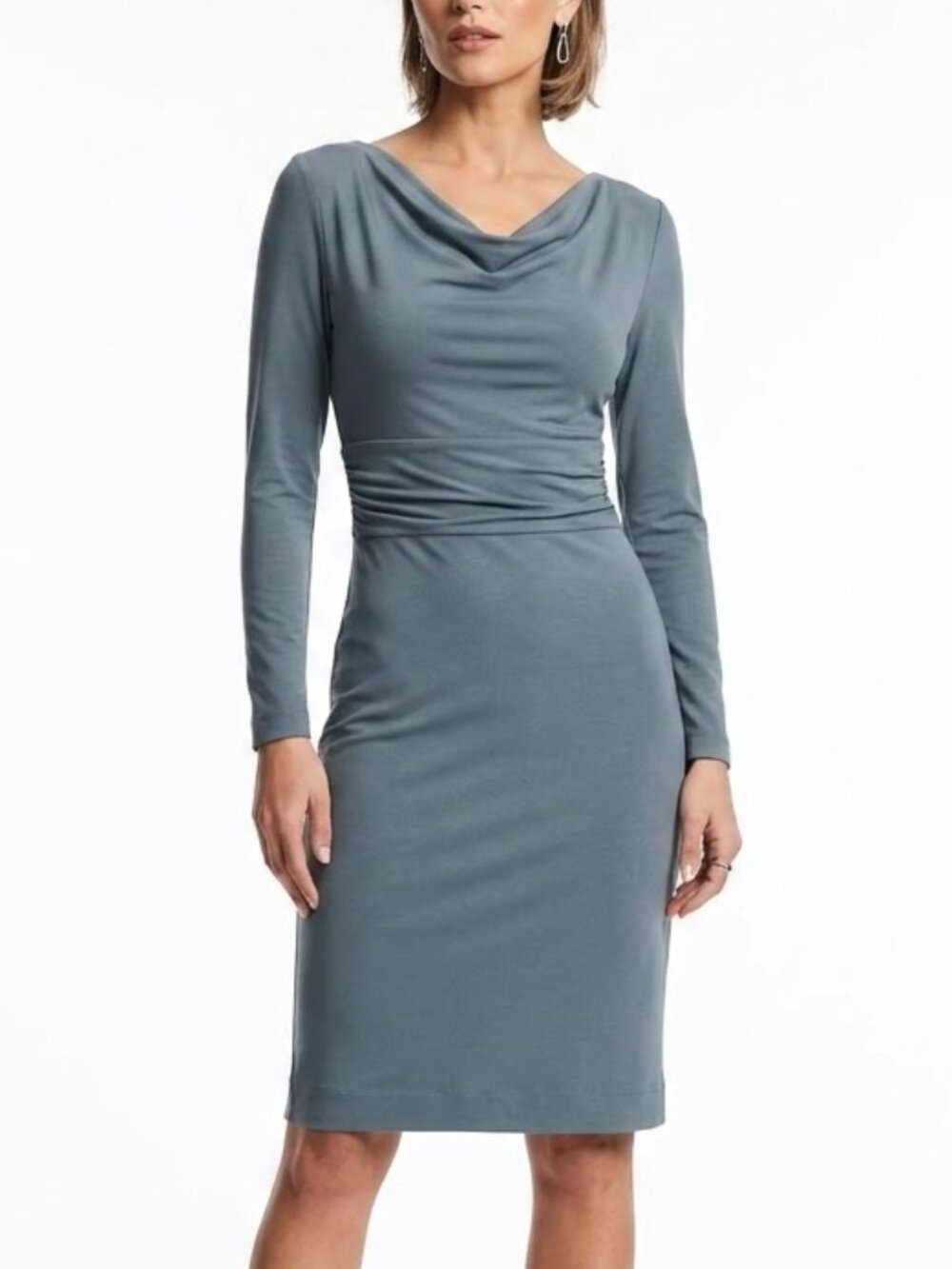 Ann Taylor Blue Cowl Neck Sheath Dress Corporate Gothic Office Siren 2P